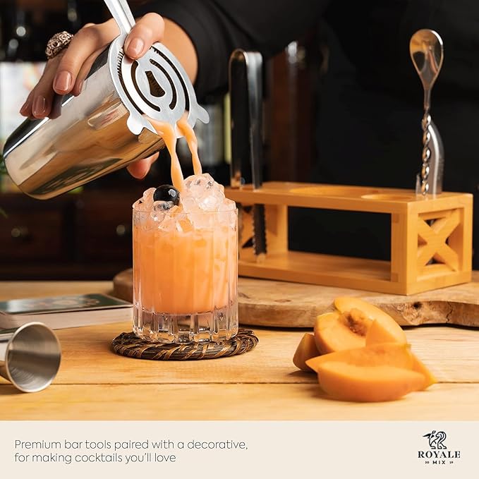 Mixology Bartender Kit with Stand | Home Bar Set with 25 Cocktail Recipes for Drink Mixing | Ideal Bartending Kit for Housewarming Gift | Premium Martini Cocktail Shaker Set with Bar Tools Accessories