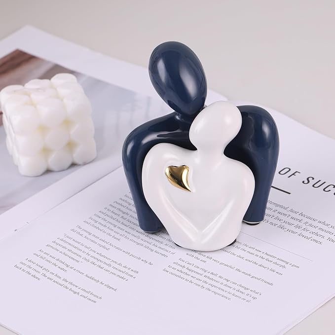 Mini Couple Statue Tv Stand Decor Items for Living Room,Bedroom Decor for Couples Sculpture Knick Knacks for Shelves,Couple Gifts for Her,Show Pieces for Home Decor (Blue and White Gold Heart)