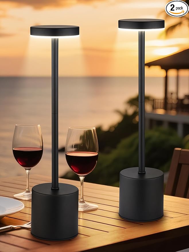 Cordless Table Lamps Set of 2,6000mAh Battery Operated Lights,Dimmable+3 Colors Rechargeable Lamp Cordless Lamp,Portable Wireless Small Table Lamp for Bedroom/Kitchen/Bathroom/Dining/Outdoor [Adapter]