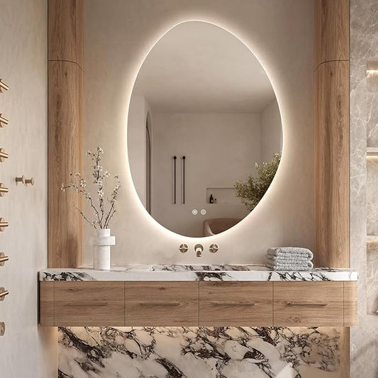 Niccy Irregular LED Bathroom Mirror, 28"x36" Asymmetrical Backlit Vanity Wall Mirrors, Frameless Lighted Mirrors for Bedroom, Living Room, Modern Smart-Mirror with Anti-Fog, Dimmable, Memory Function