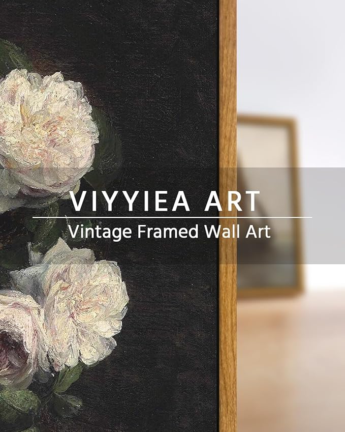 VIYYIEA Vintage Framed Canvas Wall Art Decor, Flower in Vase Classical Painting, Farmhouse Cottage Decor for Bedroom Bathroom Living Room, 9"x11"