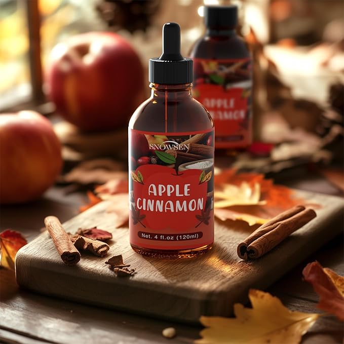 Apple Cinnamon Essential Oil 4 Fl Oz, Autumn Fragrance Oil, Undiluted Apple Cinnamon Oil for Diffuser, Humidifier,Home Care,House Cleaning, Spray,Soap Making,Candle Making, Long Lasting Scents
