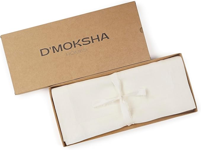 D'Moksha Homes Linen Ivory Table Runner 90 Inches Long - 100% Pure Linen 14 x 90 Inch Table Runner for Dining, Fall, Autumn and Halloween - Machine Washable