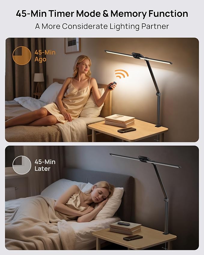 TROND LED Desk Lamp with Clamp, 29.55'' Tall Desk Light with Remote, 1500LM Bright Table Lamp, Swing Arm Clip on Light, Eye-Caring, Touch Control Dimmable for Home Office Monitor Reading Study Task