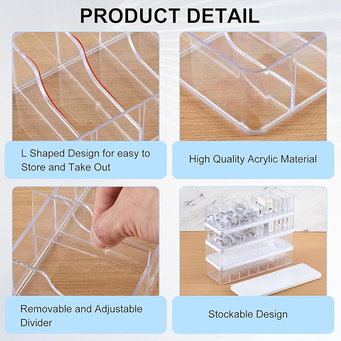 Tatuo 4 Pcs Cable Organizer Box with Wire Ties, Plastic Cord Storage Box with Lid, Electronics Organizer for Home Office Desk Organizers and Accessories (10.79'' X 3.78'' X 1.97'',Clear,White)