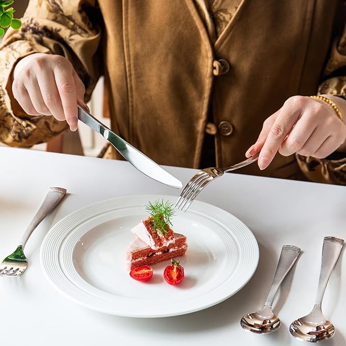 HIKAA 60PCS Matte Handle Silverware Set for 12, Stainless Steel Flatware Set, Modern Design Cutlery Set for Home/Hotel/Wedding, Dishwasher Safe