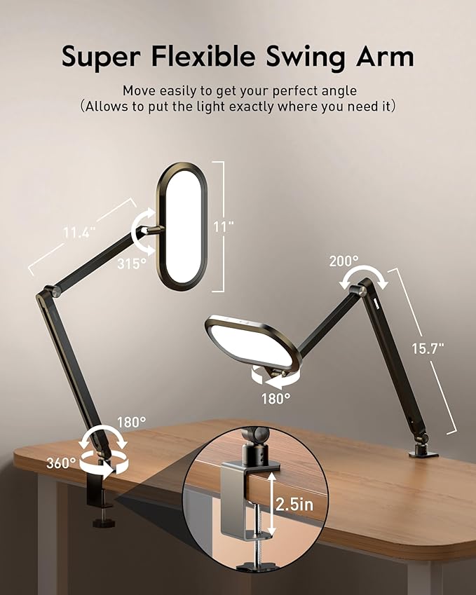 LED Desk Lamp for Home Office, Eye-Care Double-Sided Desk Light with Stepless Dimmable Knob Remote, Memory, Adjustable Arm Clip on Light for Video Recording, Zoom Call, Study, Flicker-Free, Glare-Free