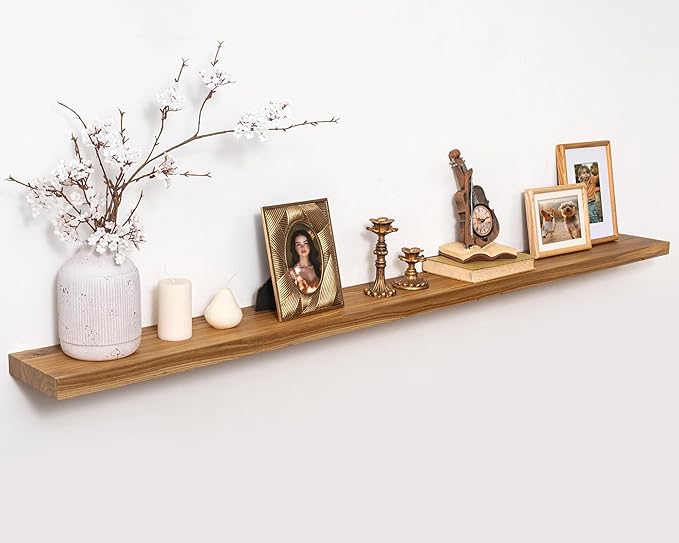 Marsmiles 72 inch Floating Shelves for Wall Solid Elm Wood Wall Mounted Shelves|Rustic Long Floating Shelves with Invisible Bracket for Bathroom Living Room Kitchen|Natural, 1 Pack