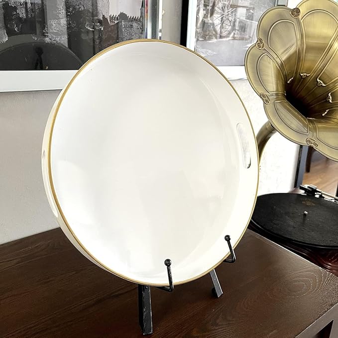 Zosenley Decorative Tray, Round Plastic Tray with Handles, Modern Vanity Tray and Serving Tray for Ottoman, Coffee Table, Kitchen and Bathroom, Size 13” (White)