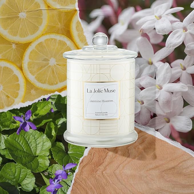 LA JOLIE MUSE Jasmine Candle, Mothers Day Gifts Candles for Women with Gift Box, Scented Candles for Home Scented, Luxury White Natural Soy Candle, 70 Hours 10 oz