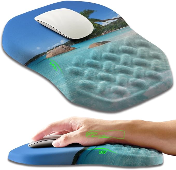 Ergonomic Slope Mouse Pad Wrist Support, Wrist Rest Mousepad for Carpal Tunnel Pain Relief with Massage Bulge and Slow Rebound Memory Foam (12x8 inch, Beach Coconut Trees)