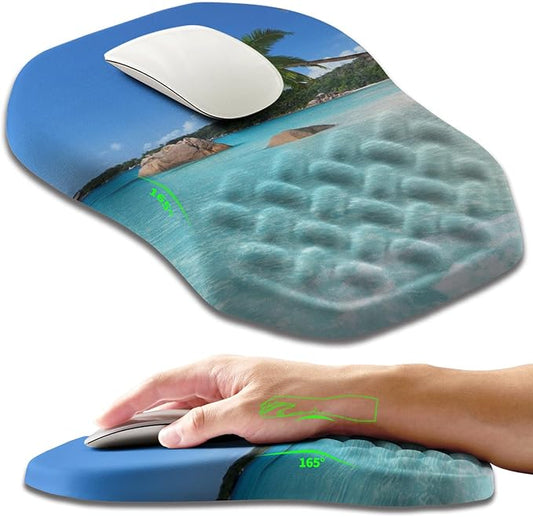 Ergonomic Slope Mouse Pad Wrist Support, Wrist Rest Mousepad for Carpal Tunnel Pain Relief with Massage Bulge and Slow Rebound Memory Foam (12x8 inch, Beach Coconut Trees)