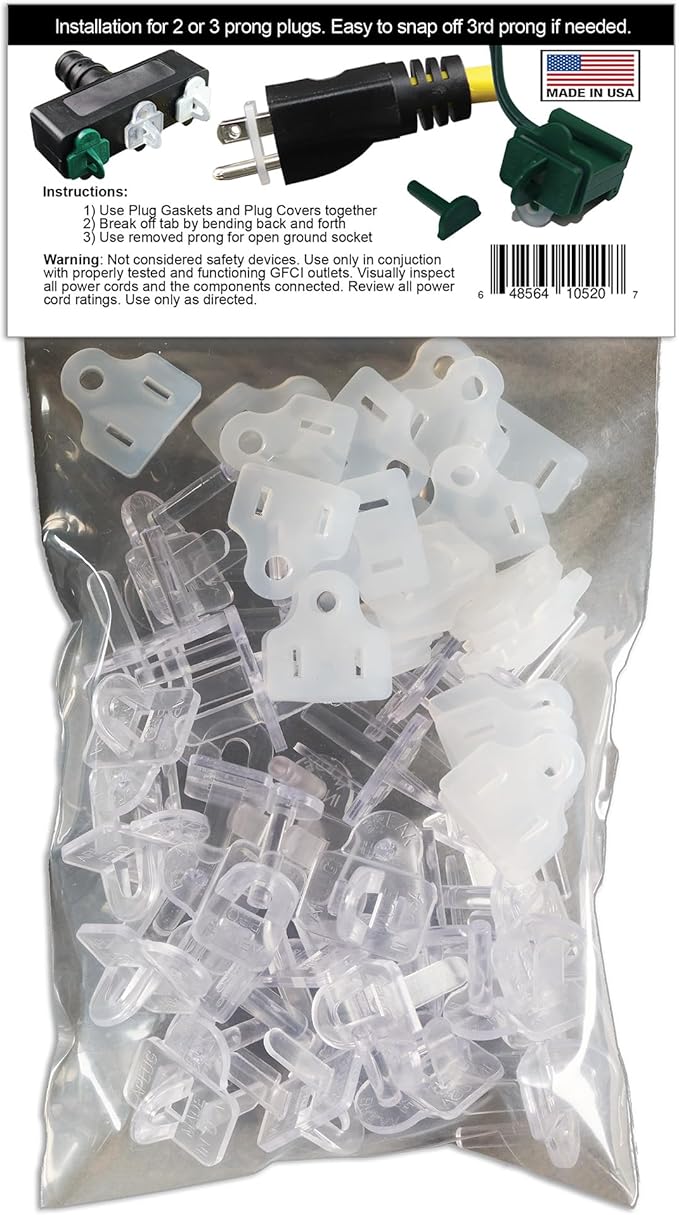 The Original Weatherproof Gaskets & Plug Covers - Made in USA, Outdoor Waterproof GFCI Protectors, Christmas Light Installation, Extension Cords, Stop GFCIs from Tripping (Clear, Qty 25) - by APlugPro
