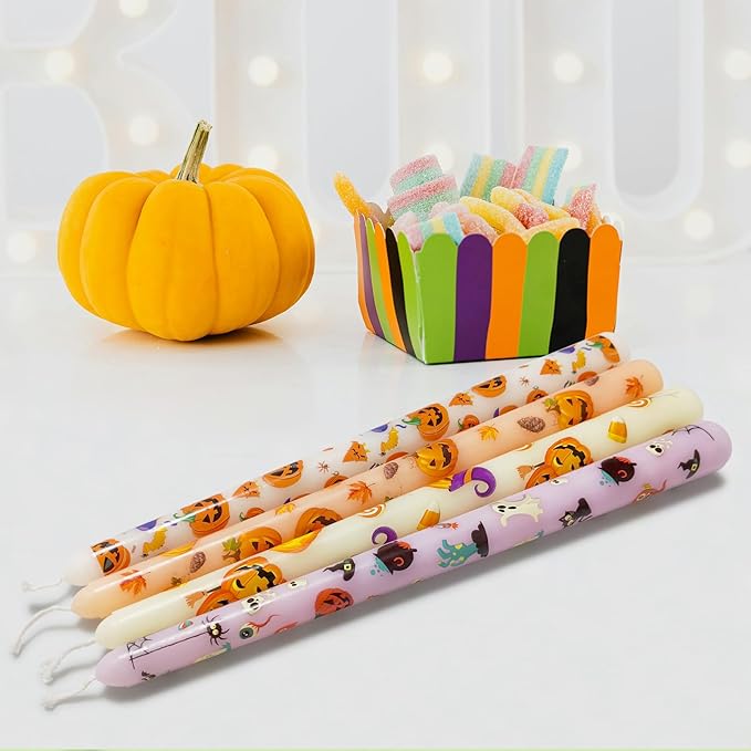 Halloween Taper Candles 10 Inch Ghost Pumpkin Long Tapered Candlesticks Candles for Halloween Party Porch Front Yard Home Decor
