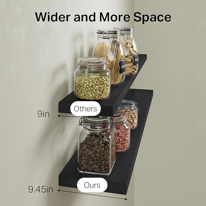 BAYKA Floating Shelves, 48 inch Wall Mounted Rustic Wood Shelves for Bathroom, Bedroom, Living Room, Kitchen, Office, Hanging Shelf for Books/Storage/Decor(Black,Set of 2)