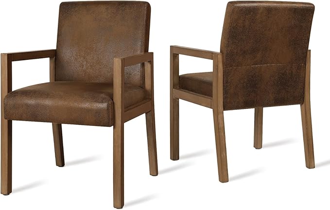 Bekrvio Dining Chairs Upholstered Dining Chairs with Arms, Mid Century Modern Accent Chairs for Living Room Arm Chairs with Wood Frame (2, Brown with Wood Arms)