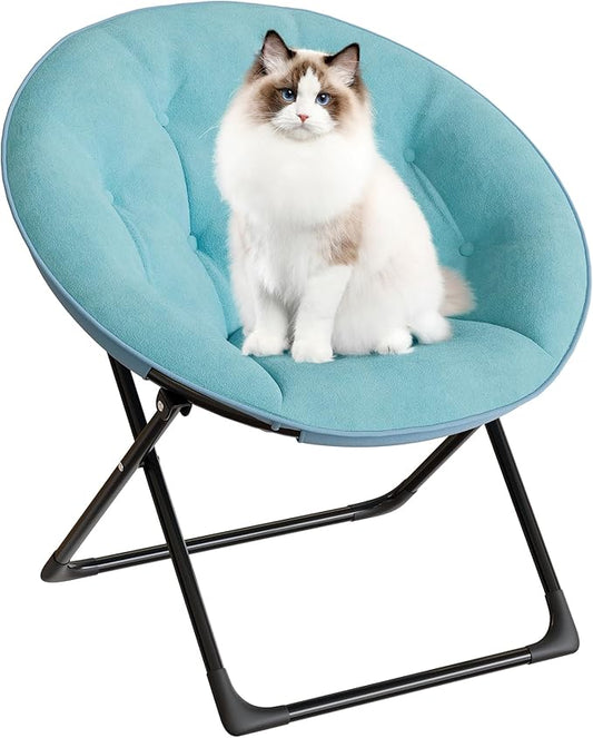 Saucer Chair with Faux Fur Cover, Large Foldable Moon Chair for Adults & Teens, Cozy Circle Accent Chair for Bedroom, Living Room, Dorm, Playroom, Soft Folding Gaming Chair for Small Spaces, Green