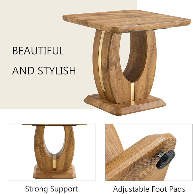 LKTART Square End Table for Living Room, Imitation Marble Side Tables with Storage, Modern Stable Base Center Coffee Table for Dining Room Small Space Apartment (23.6''D×21.3''H-Brown)