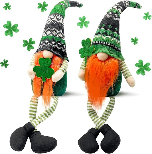 St Patrick's Day Decorations - Leprechaun Doll, Irish Plush Gnomes for Home - Green Ornament Table Centerpiece - Irish Gifts