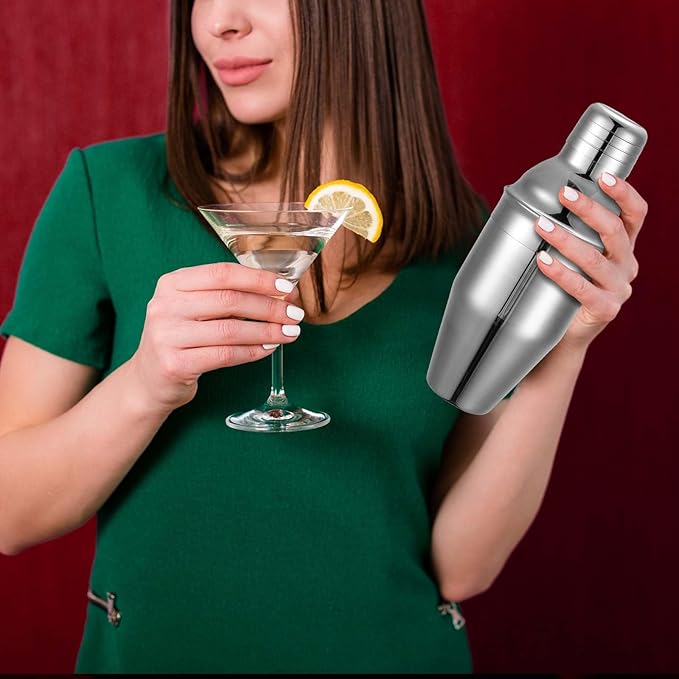 Nitial 9 Pcs Bar Cocktail Shaker Professional Stainless Steel Martini Drink Mixer with Built-in Strainer for Bartending No Leaks Boston Shaker for Bar Party Drink Mixing Tool(11.8 oz)