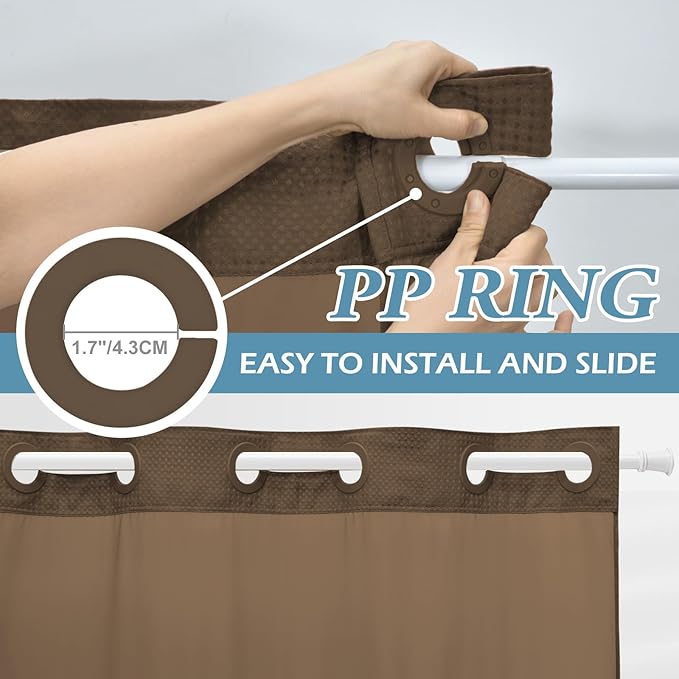 Brown Stall No Hook Shower Curtain with Snap in Liner,230GSM Waffle Weave Shower Curtains for Bathroom,54W x 80H