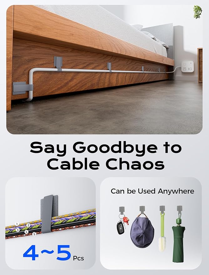 Adhesive Wire Management, 300pcs Hook and Loop Cable Ties, Adjustable Cable Straps, Sticky-Back Cord Organizer for Kitchen Appliances, Office, Home - Grey