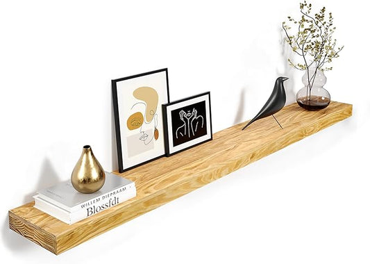 60'' Pine Wood Floating Shelf for Wall - Rustic Wall Mounted Wooden Shelf for Stylish Home Décor, Fireplace Mantel 60inch (Natural, 60x8x2) - 1pcs