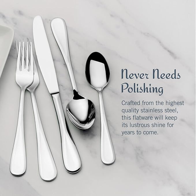 Mikasa Bravo 101 Piece Silverware Set, 18/10 Stainless Steel Flatware Service for 12, Includes 5 Piece Serving Set and 12 Extra Coffee Spoons