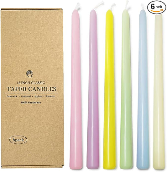Long Taper Candles 6 Pcs Unscented Taper Candlesticks for Dinner Home Decor Kitchen Wedding Birthday Party Decorations