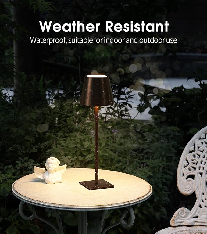 UME 3 Pack Cordless Table Lamp, Battery Operated Lamp - Portable Waterproof Rechargeable Table Lamp w/ 3 Color Temps & Stepless Dimming for Dinner, Desk, Cafe, Outdoor (Brushed Bronze | Coffee Tonal)