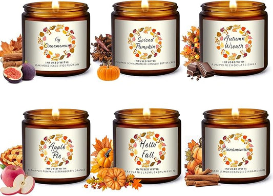 Fall Candle Gifts Set,6 Pack Scented Candles for Home Decor- Autumn Scent of Berry,Sugared Lemon,Spiced Apple,FIG Pumpkin,Cinnamon,Autumn Decorations for Home, Fall Candle Gifts Basket for Women