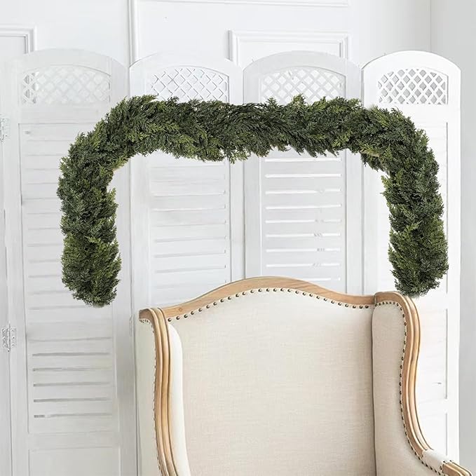 6FT Real Touch Norfolk Pine Garland, Faux Cedar Garland Realistic for Outdoor Indoor Christmas Holiday Winter Decoration（6FT D）