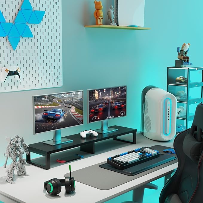 Zimilar Dual Monitor Stand Riser, Large Monitor Stand for Desk, Wood Monitor Riser with Storage Organizer for Home Office, Monitor Stands for 2 Monitors, Desktop Wooden Monitor Riser for Computer