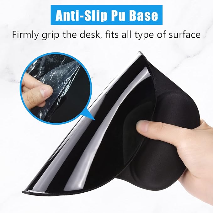 Hsurbtra Ergonomic Mouse Pad with Wrist Rest Support, Gel Mouse Pads with Non-Slip PU Base, Pain Relief Memory Foam Computer Mat, Cute Office Supplies Desk Decro Accessories, Jet Black