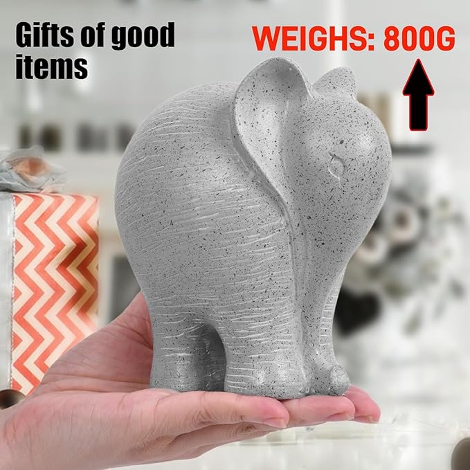 Elephant Statue Robust Resin, 5.5" H Handcrafted Majestic Sculptures, Modern Simple Decor for Bookend, Office, Bookshelf, Study, Living Room (Light Gray)