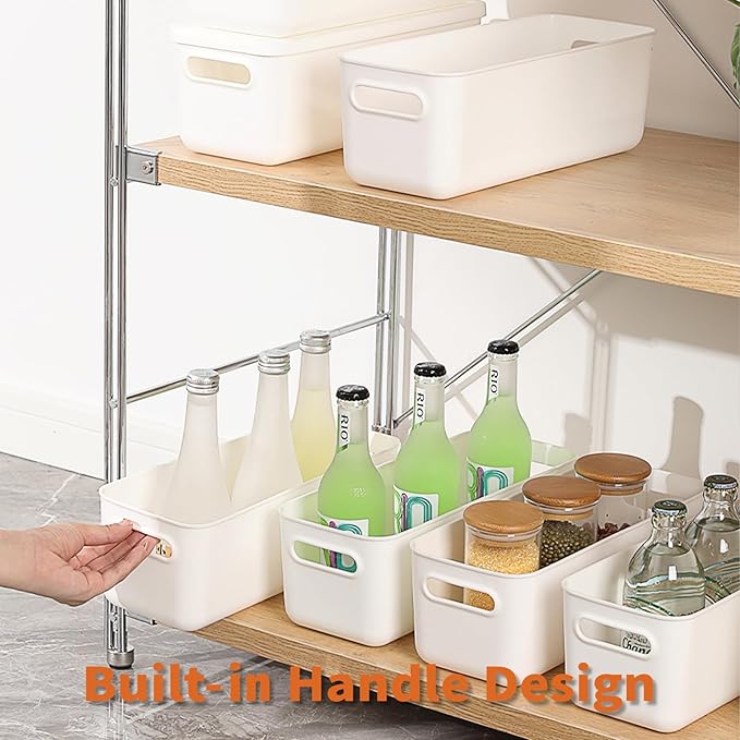 Plastic Storage Baskets With Lid Organizing Container Lidded Knit White Storage Organizer Bins for Shelves Drawers Desktop Playroom Classroom Office (8XS)