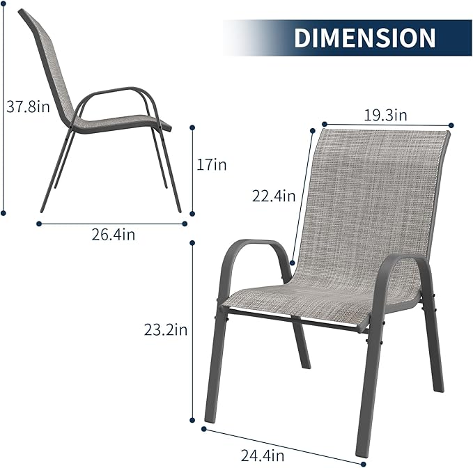 Amopatio Patio Chairs Set of 4, Outdoor Stackable Dining Chairs for All Weather, Breathable Garden Outdoor Furniture for Backyard Deck, Light Grey