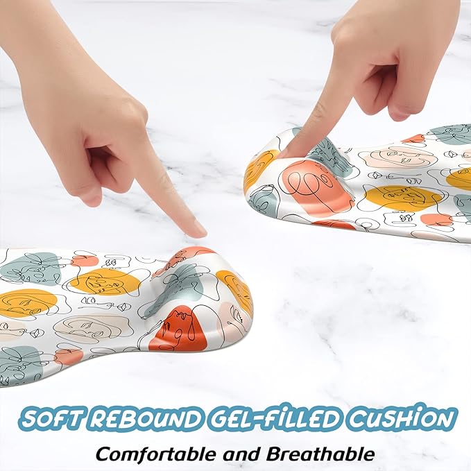 Hsurbtra Ergonomic Mouse Pad with Wrist Rest Support, Gel Mouse Pads with Non-Slip PU Base, Pain Relief Memory Foam Computer Mat, Cute Office Supplies Desk Decro Accessories, Art Face