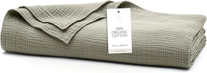 BOLL & BRANCH Dream Bed Blanket - Full/Queen, Sageleaf - Luxury 100% Organic Cotton - Soft, Lightweight and Breathable - Cloud-Like Touch