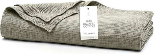 BOLL & BRANCH Dream Bed Blanket - Full/Queen, Sageleaf - Luxury 100% Organic Cotton - Soft, Lightweight and Breathable - Cloud-Like Touch
