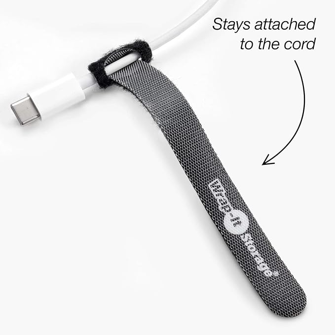 Self-Gripping Cable Ties by Wrap-It Storage, Multi-Color, 5 Inch Straps (50-pack) – Reusable Hook and Loop Cord Organizer Cable Ties for Cord Management and Desk or Office Organization