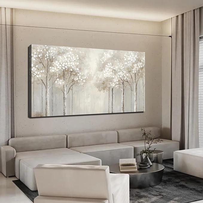 ANCXWOTER Large Forest Wall Art for Living Room White Misty Birch Tree Picture for Bedroom Office Modern Landscapes Canvas Prints Ready to Hang 29x58 Inch
