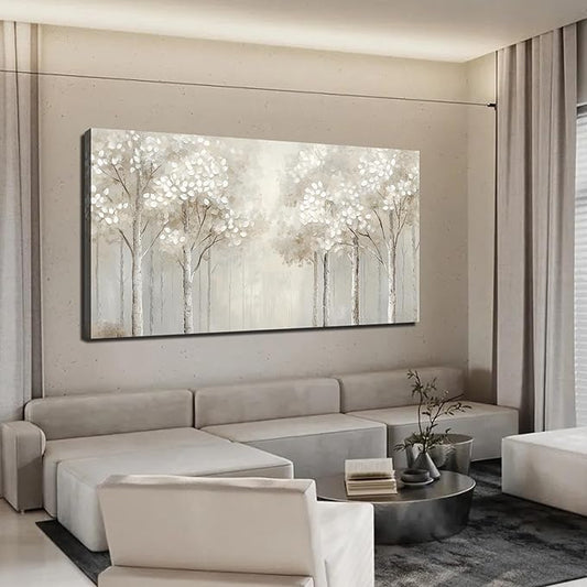 ANCXWOTER Large Forest Wall Art for Living Room White Misty Birch Tree Picture for Bedroom Office Modern Landscapes Canvas Prints Ready to Hang 29x58 Inch