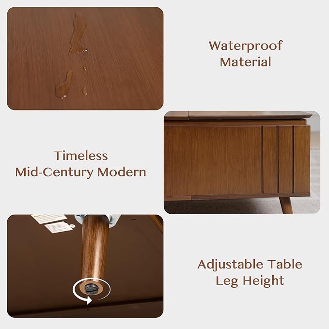 Lift Top Coffee Table with Storage,36" Large Square Coffee Tables for Living Room,Mid Century Modern Center Table for Home, Dark Walnut