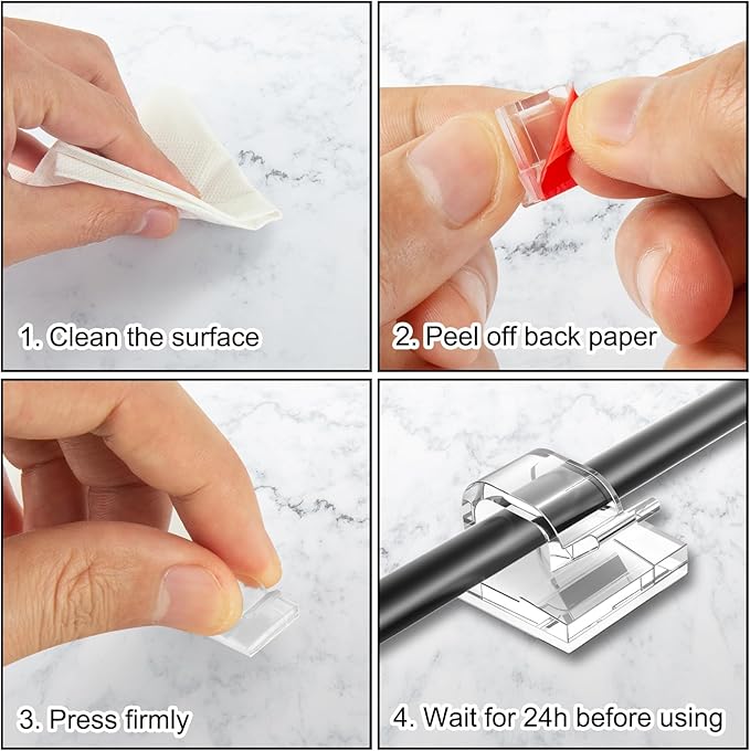 100 Pcs Cable Clips, Adhesive Cable Organizer Cord Holder Wire Clip Wire Management Self Adhesive Hooks Wire Holder for Office, Home(Transparent, 100PCS)