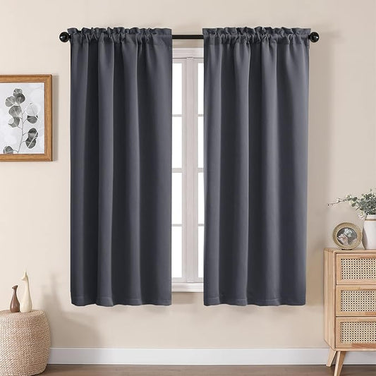 Aiyufeng Grey Blackout Curtains for Bedroom 63 Inch Length 2 Panels Set, Solid Thermal Insulated Energy Saving Rod Pocket Window Treatment Curtains Blackout Drapes, W40 x L63 Inch, Grey