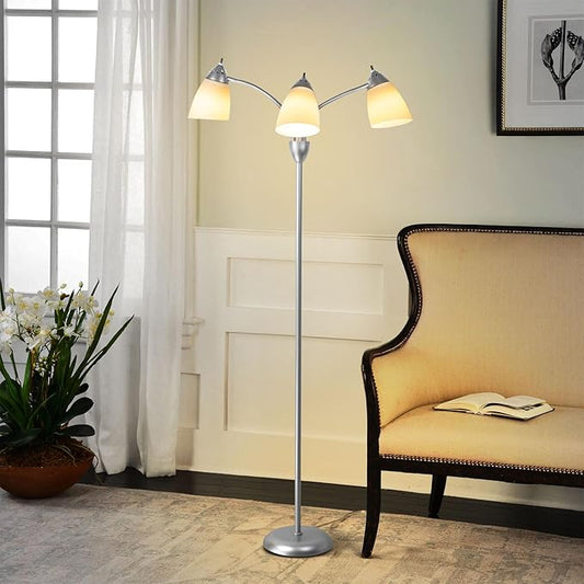 DINGLILIGHTING Floor Lamp Tall for Bedroom: Silver Standing Lamp Reading for Living Room Home Study Room Office - Modern Led Floor Light 3-Light Adjustable Flexible Gooseneck Metal Multi Head