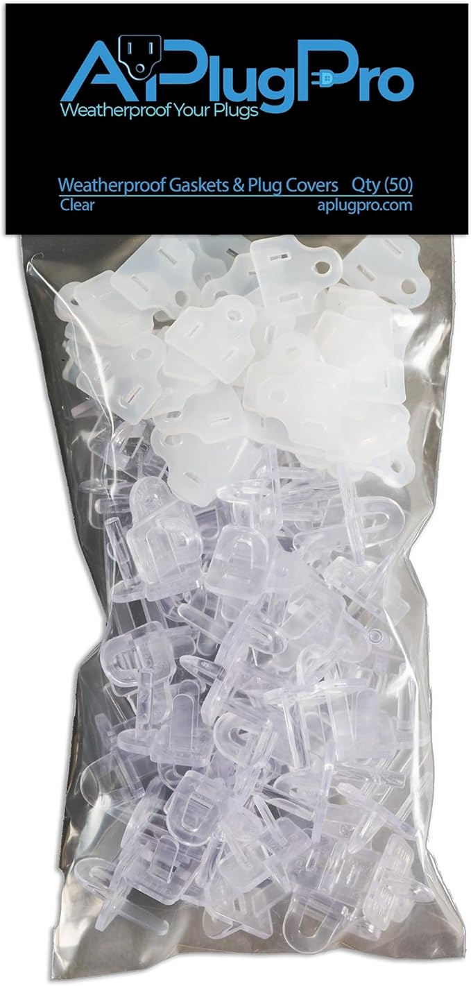 The Original Weatherproof Gaskets & Plug Covers (Bulk) - Made in USA, Outdoor/Indoor GFCI Trip Protector, Christmas Light Installation (Clear - 50 Gaskets/Pack, 15 Packs) - by APlugPro