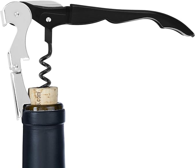 True Truetap Double Hinged Waiter's Corkscrew Wine Opener, Stainless Steel Wine Bottle Opener with Built In Foil Cutter, Home Bar Tools, Bar Cart Accessories, Wedding Gifts, Set of 1, Black Silver