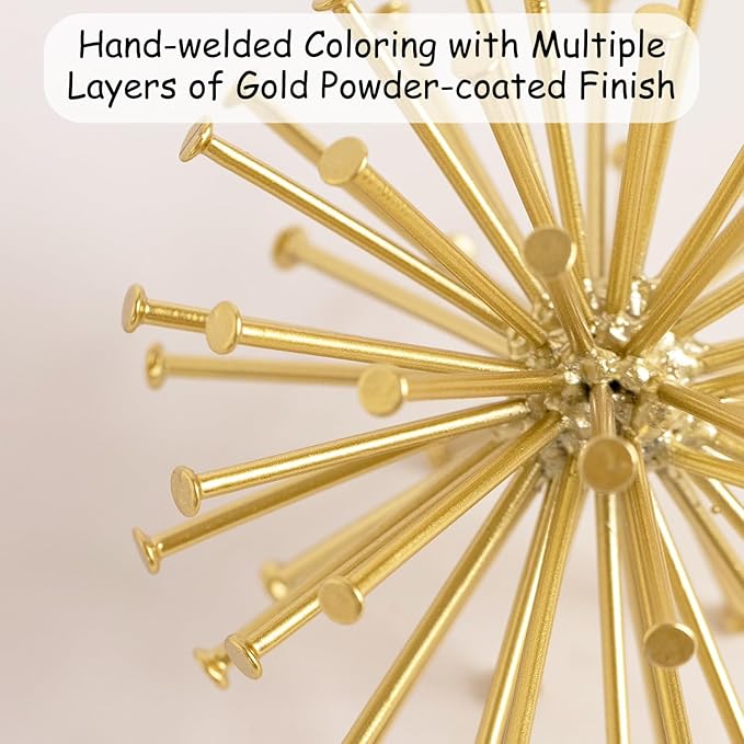 4.5” Metal Spike Sphere Tabletop Decor, Gold Geometric Decorative Ball, Abstract Sculpture Table Decorations for Home, Art Decor Orb for Living Room Bedroom Office